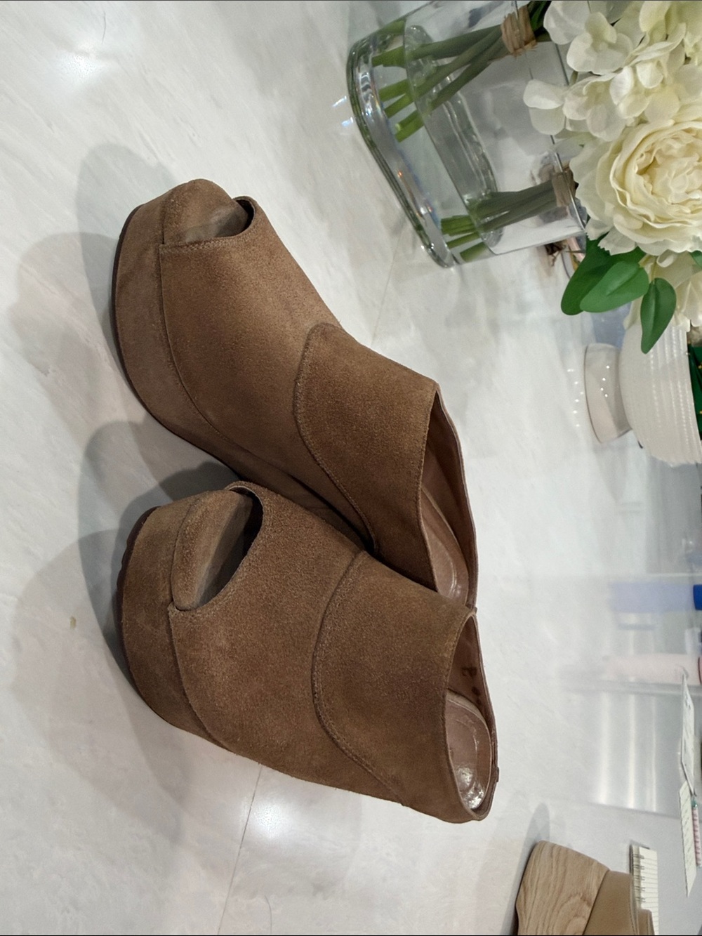 Chocolat Blu Suede Peep-Toe Mule in Brown - size 7